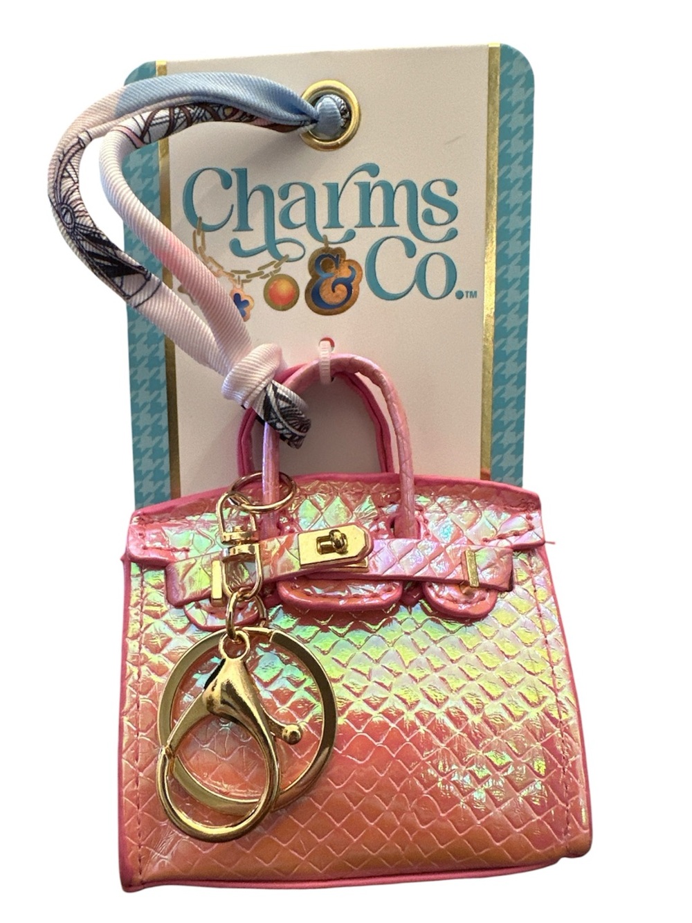 Iridescent Pink Mini Purse Charm with Gold Hardware